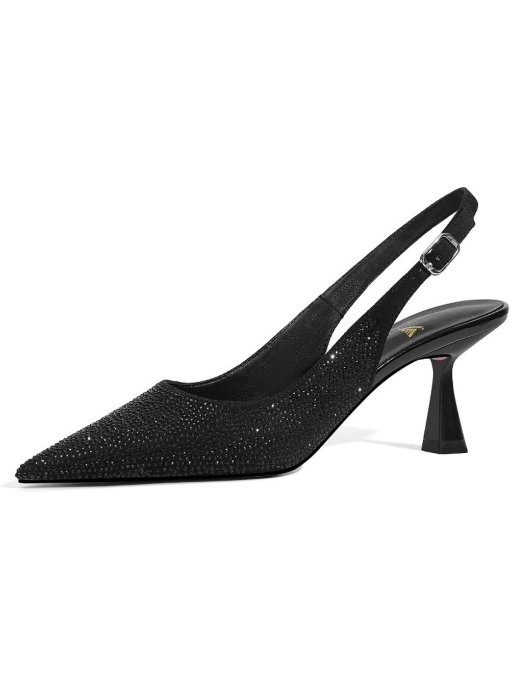 🎃Women's Black Formal Closed Toe Pointed Toe Rhinestone Slingback Pumps Heel